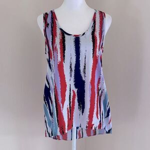 W118 Walter Baker Abstract Watercolor Sleeveless Blouse Tank XS Red Blue Purple
